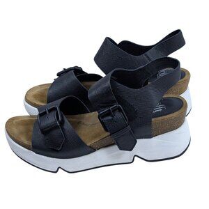 Söfft Castello Black Leather Wedge Sandals Womens 8.5M Suede Lined Cork Sole